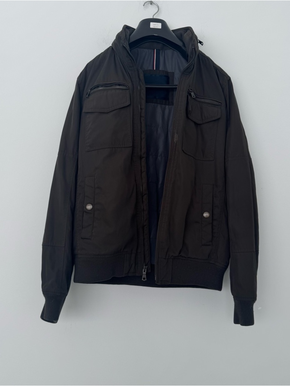 Tommy Hilfiger Olive Green Quilted Utility Bomber Jacket Military Gorpcore Men L